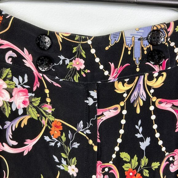 Betsey Johnson Collection 100% Silk Floral Wide Leg Pants Black Colorful Y2K 6 - Picture 5 of 16